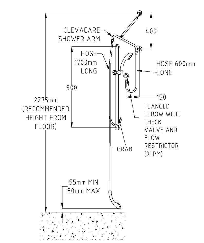 Healthcare Hand Shower Kit With 900 X 32 Stainless Steel Hygienic