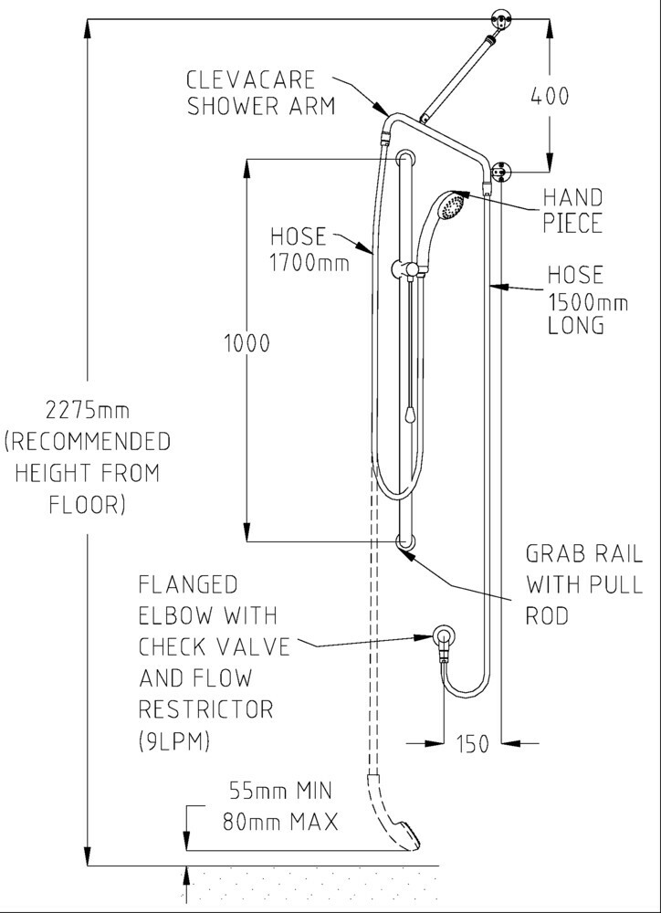 Healthcare Hand Shower Kit With 1000 X 32 Stainless Steel Hygienic