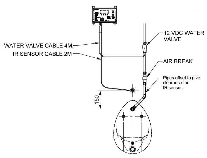 Wallgate Urinal Direct Mains Flush with InfraRed Sensor, Air Break