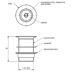 GalvinCare® CP-BS Security Basin Waste with Brass Backnut & Washer 40x80mm