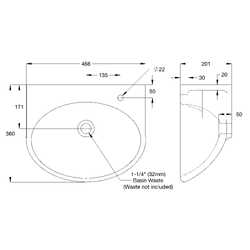Wallgate S/Surface Wall Basin with Exposed Services 1TH (RH)
