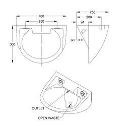 Wallgate Ligature Resistant S/Surface Wall Basin with Integ Outlet & 2 IR Sensors - Rear Fixed