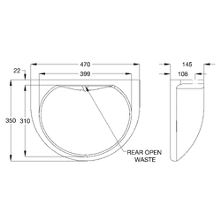 Wallgate Ligature Resistant S/Surface Wall Basin with Rear Waste 0TH - Rear Fixed