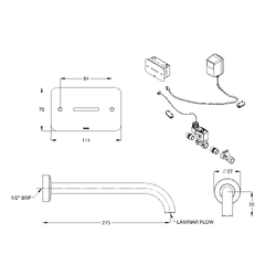 Flowmatic® Lead Safe™ Concealed Sensor Assembly, SS Face Plate & CliniLever® Fixed Wall Outlet 275mm