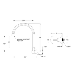 Vandal Resistant CP Lead Safe™ Wall Sink Set J/V  with 120H Swivel Gooseneck & Aerator - Cold