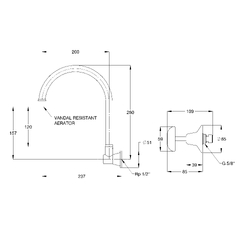 Vandal Resistant CP Lead Safe™ Wall Sink Set 1/2 Turn C/D with 120H Swivel Gooseneck & Aerator - Cold