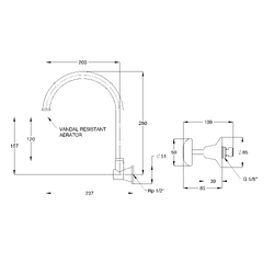 Vandal Resistant CP Lead Safe™ Wall Sink Set 1/2 Turn C/D with 120H Swivel Gooseneck & Aerator