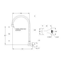 Vandal Resistant CP Lead Safe™ Wall Sink Set J/V with 180H Swivel Gooseneck & Aerator - Cold