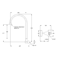 Vandal Resistant CP Lead Safe™ Wall Sink Set 1/2 Turn C/D with 180H Swivel Gooseneck & Aerator - Cold