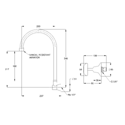 Vandal Resistant CP Lead Safe™ Wall Sink Set 1/2 Turn C/D with 180H Swivel Gooseneck & Aerator