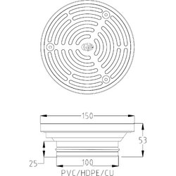 HeelGrate® SS316 Floor Drain Grate Round 150x100 PVC/HDPE/CU Slip-In