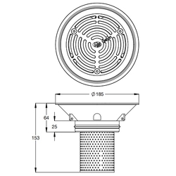 Industrial Floor Waste Combo - SS Vinyl Grate 150X100PVC HDPE/CU & Stainless Steel Strainer