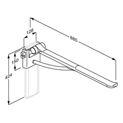 Pressalit Plus Support Arm, 880mm, LH - Anthracite Grey