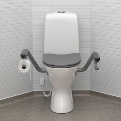 Ifo Spira 6261 Toilet with Pressalit Matt Black Double Flap Seat, Support Arms & Nurse Call RH
