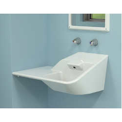 Wallgate Ligature Resistant S/Surface Wall Basin with Integ Outlet & LH Shelf - Front Fixed