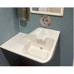 Wallgate Ligature Resistant Solid Surface Wall Basin with Integrated Outlet & LH Shelf, Front Fixed