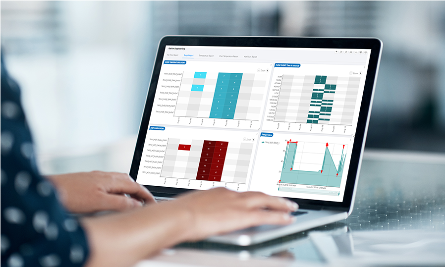 Image of a laptop showcasing the CMV2 Monitoring system dashboard.