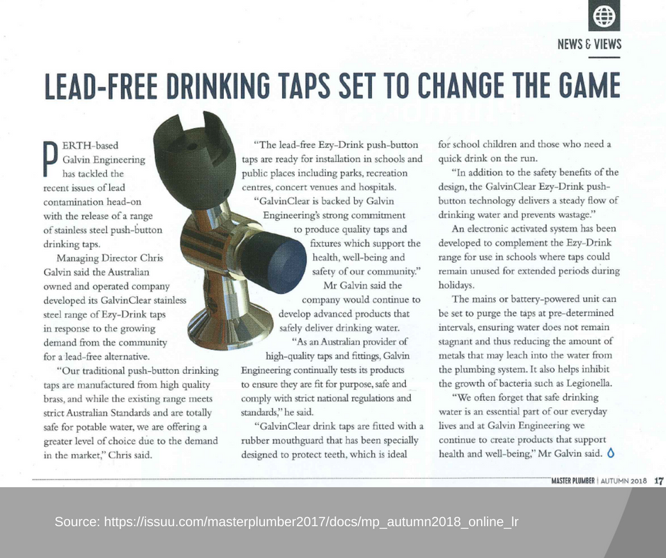 Read article in MPA WA: Lead-free drinking taps set to change the game.