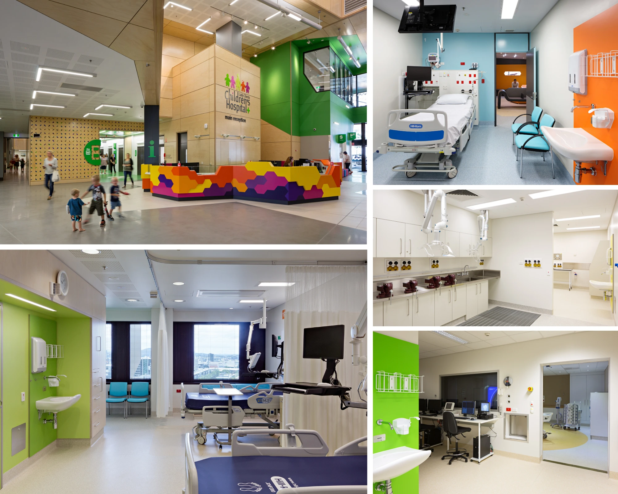 Queensland Children’s Hospital interior showcasing Galvin’s Flowmatic® and CliniLever® tapware, designed for hygiene, water efficiency, and durability in demanding healthcare environments.