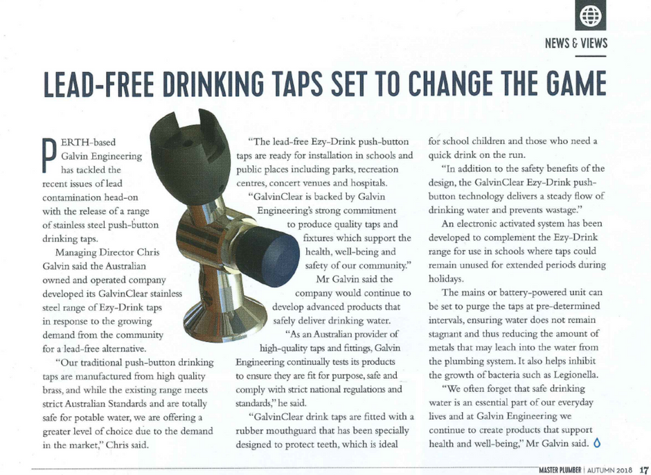 Read article in MPA WA: Lead-free drinking taps set to change the game.