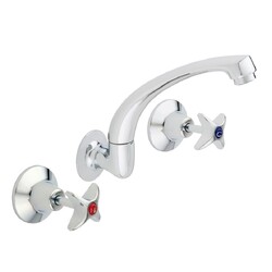 Vandal Resistant Chrome Plated Brass Wall Mtd Sink Set w/ Swivel Upswept Outlet