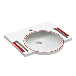 HEWI Dementia Wall Hung Wash Basin 600mm x 550mm 1 TH White with Ruby Red Handles