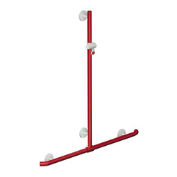 HEWI Dementia Inverted T Shower Grab Rail with Shower Head Holder 1250 x 962mm - White & Ruby Red 