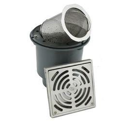 Bucket Floor Trap Combo - CI 100PVC Deep Body & Stainless Steel SQ Grate 200 & Stainless Steel Dual Strainer