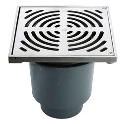 Bucket Floor Trap Combo - CI 100PVC Deep Body & SS SQ Grate 300 & SS Dual Strainer