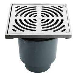Bucket Floor Trap Combo - CI 100PVC Deep Body & Stainless Steel SQ Grate 300 & Stainless Steel Dual Strainer