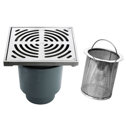 Bucket Floor Trap Combo - CI 100PVC Deep Body & SS SQ Grate 300 & SS Dual Strainer