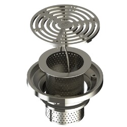 Indust Floor Waste Combo - Stainless Steel Round Grate 150x100 PVC/HDPE/CU & Stainless Steel Strainer