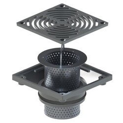 Indust Fl/Waste Combo - Stainless Steel SQ Grate 150X100 PVC/HDPE/CU & Stainless Steel Strainer