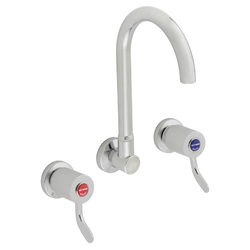 CliniLever® Chrome Plated Brass Hospital Wall Sink Set 80 C/D with 190 Gooseneck Outlet