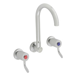 CliniLever® Chrome Plated Brass Hospital Wall Sink Set 150 J/V with 190 Gooseneck Outlet